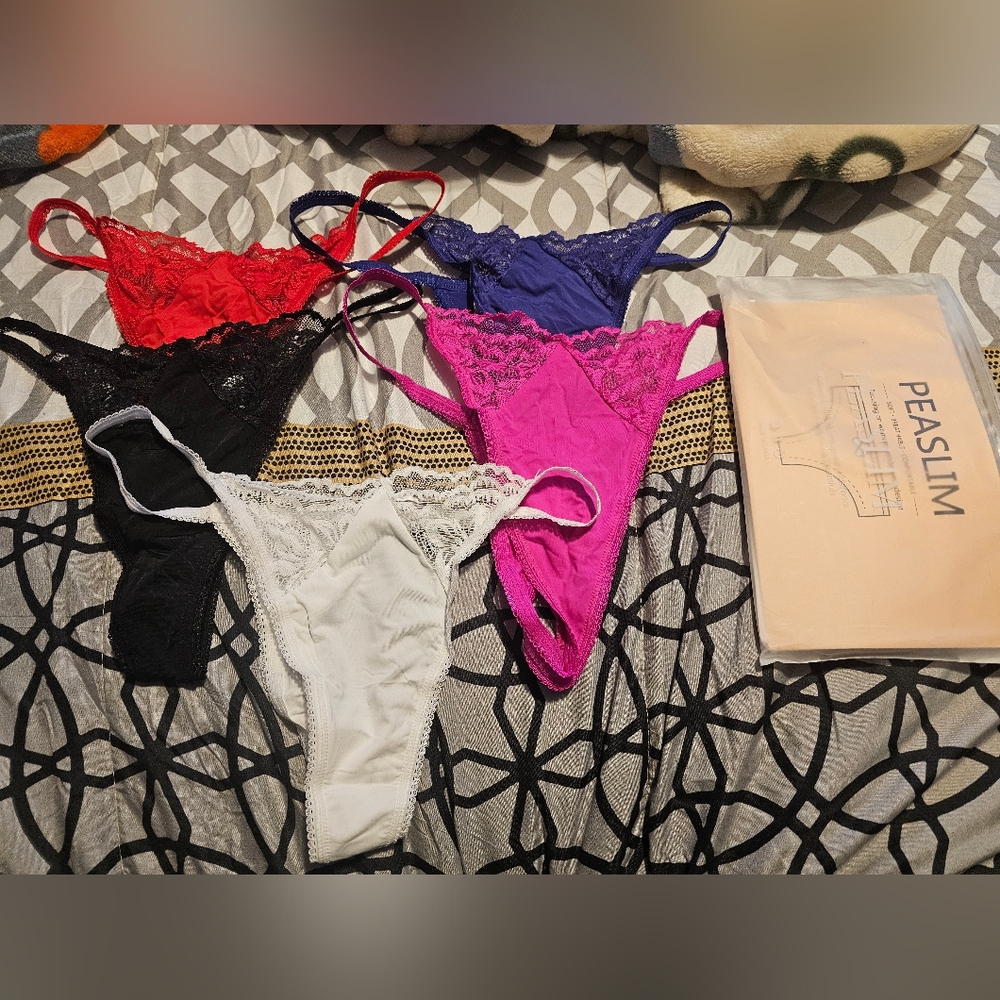 Peaslim Lace Thong Set - Red, Black, Blue, Pink, White